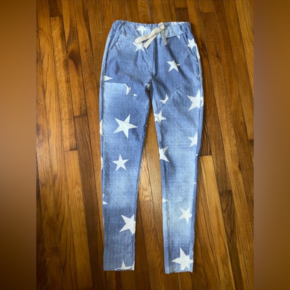 NWT Venti6 Italy Rare Blue White Stars Stripe Textured Skinny Thin Pants Size S - Picture 11 of 15